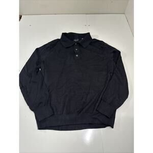 Tahari Men's Knit Polo Shirt Size Medium Black Long Sleeve Pullover Casual